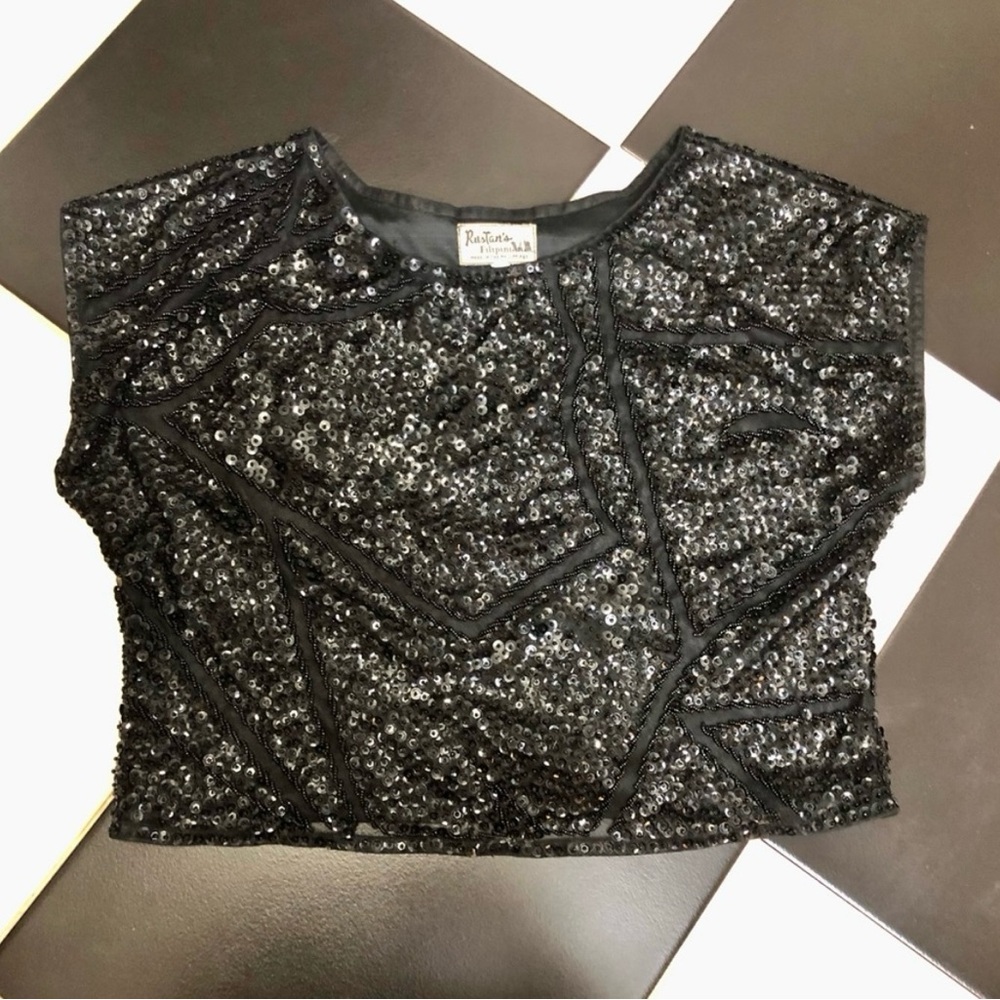 Rustan’s Filipiniana sequin cropped formal top cap sleeves / sleeveless size 10